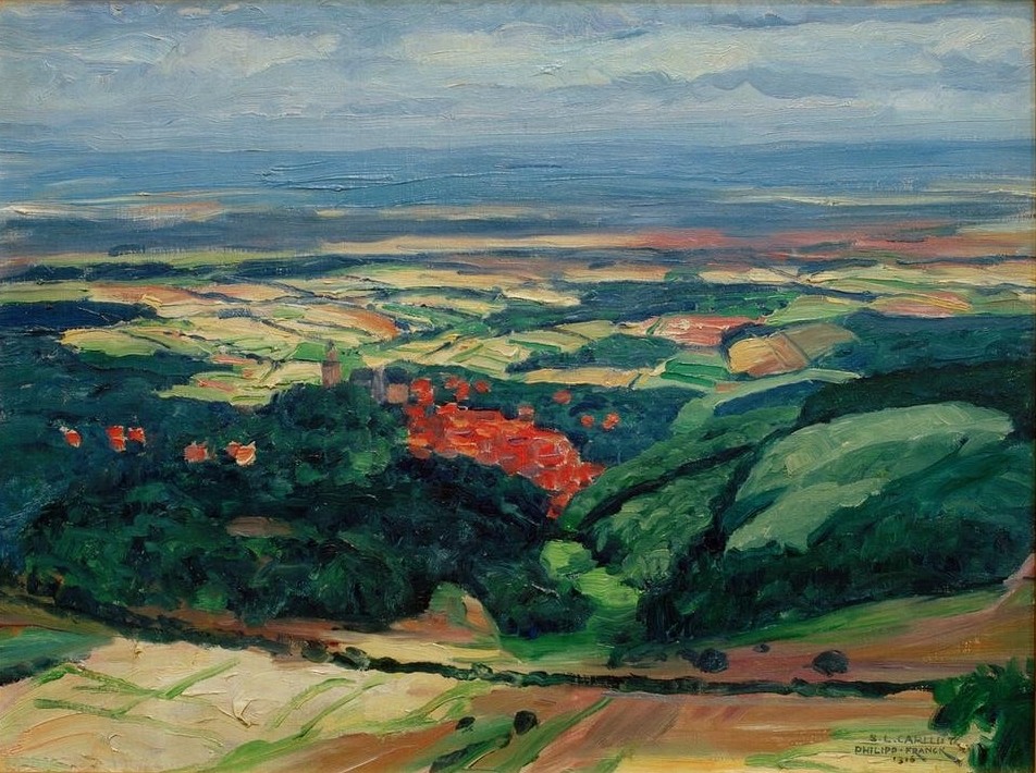 Philipp Franck, Blick über Kronberg in die Mainebene (Deutsche Kunst,Geographie,Kunst,Landschaft,Stadt,Impressionismus,Stadtansicht,Panorama,Mittelgebirge,Topographie)