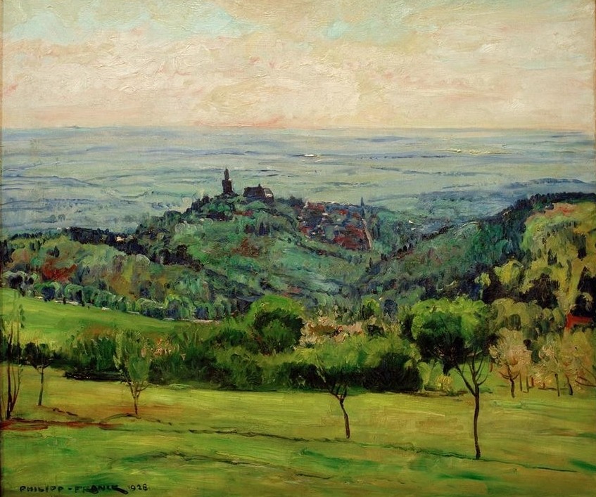 Philipp Franck, Blick auf Kronberg (Deutsche Kunst,Geographie,Kunst,Landschaft,Stadt,Impressionismus,Stadtansicht,Panorama,Mittelgebirge,Topographie)