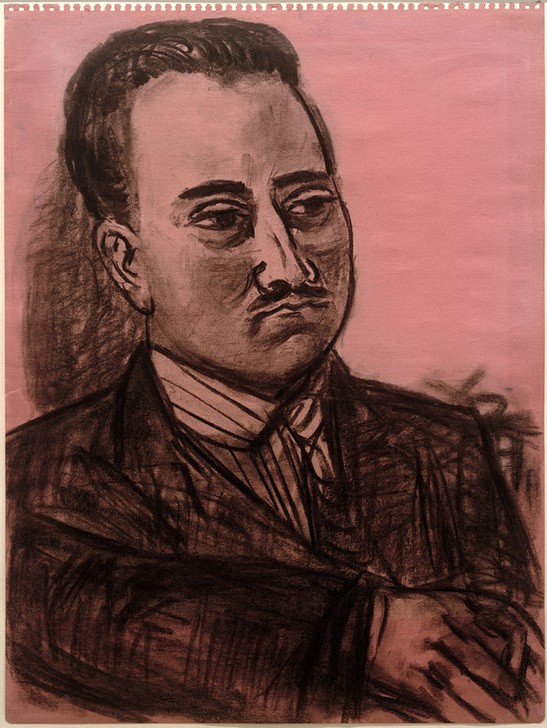 Max Beckmann, Porträt Kenneth E. Hudson (Portrait, Persönlichkeiten,  Zeichnung, Expressionismus, Klassische Moderne, Wunschgröße, Wohnzimmer, Treppenhaus, schwarz/rosa)