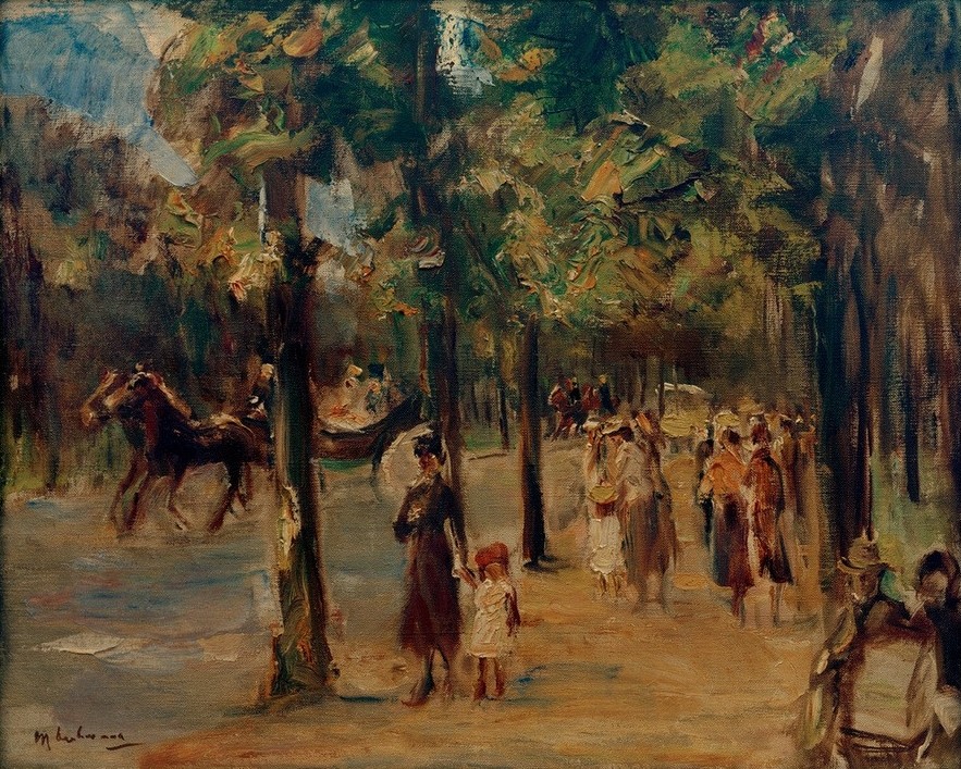 Max Liebermann, Allee im Tiergarten mit Spaziergängern (Allee,Deutsche Kunst,Garten Und Park,Geographie,Kutsche,Kunst,Landschaft,Menschen Im Park,Park,Spaziergang,Verkehr,Impressionismus,Fussgänger,Topographie,Promenade)