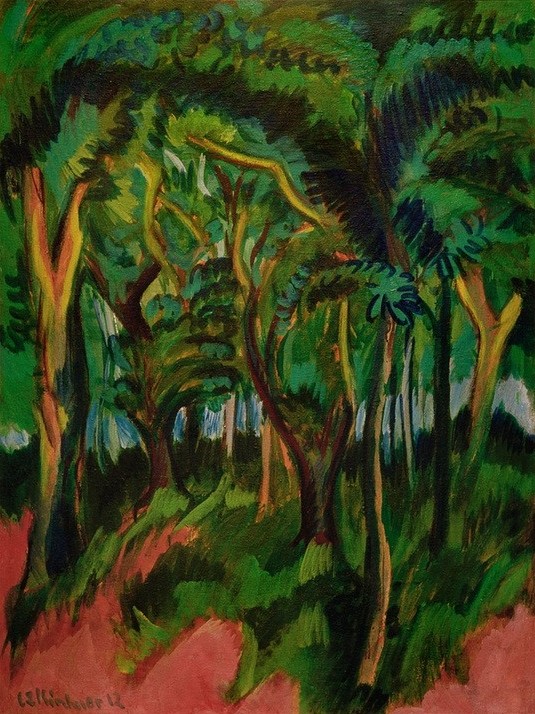 Ernst Ludwig Kirchner, Waldinneres mit rosa Vordergrund (Deutsche Kunst,Kunst,Landschaft,Wald,Expressionismus,Die Brücke)