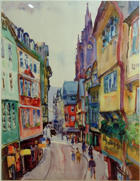 Philipp Franck, Alt-Frankfurt (Altstadt,Deutsche Kunst,Geographie,Kunst,Stadt,Strasse (Allgemein),Strassenszene,Teilansicht,Verkehr,Impressionismus,Architekturdarstellung,Topographie)