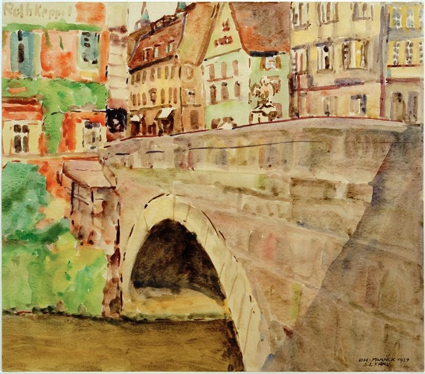 Philipp Franck, Brücke in Bamberg (Altstadt,Brücke,Deutsche Kunst,Geographie,Kunst,Stadt,Impressionismus,Architekturdarstellung,Topographie)