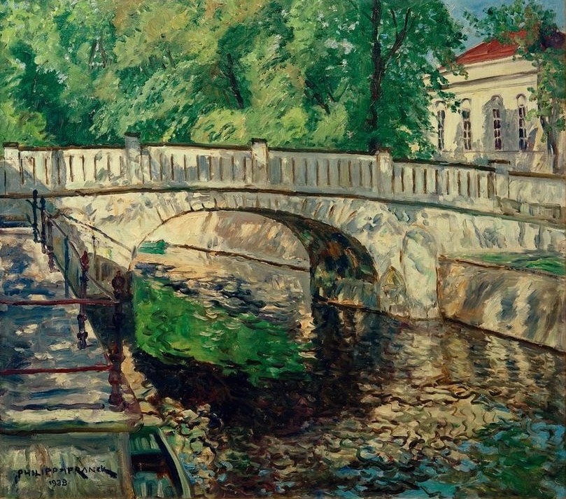 Philipp Franck, Potsdamer Brücke (Brücke,Deutsche Kunst,Geographie,Gewässer,Kanal,Kunst,Impressionismus,Spiegelung,Architekturdarstellung,Sonnenlicht,Topographie)