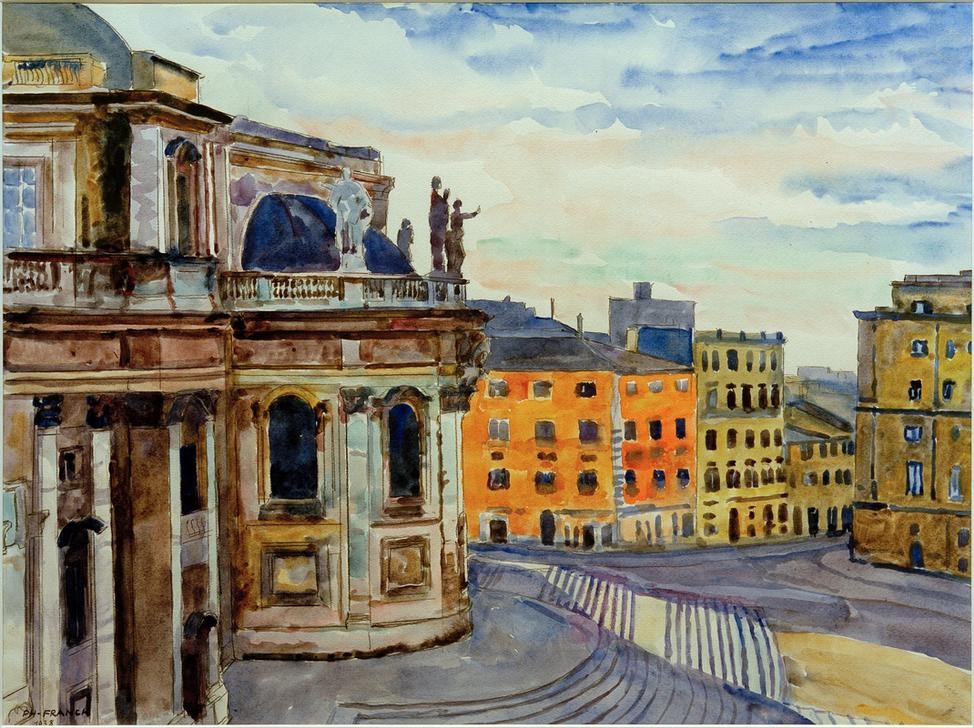 Philipp Franck, St. Maria Maggiore (Deutsche Kunst,Geographie,Kirche,Kunst,Teilansicht,Impressionismus,Vedute,Architekturdarstellung,Aussenansicht,Topographie,Sakralbau)