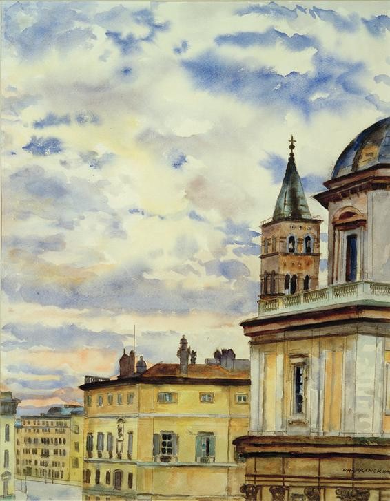 Philipp Franck, St. Maria Maggiore (Deutsche Kunst,Geographie,Kirche,Kunst,Teilansicht,Impressionismus,Vedute,Architekturdarstellung,Aussenansicht,Topographie,Sakralbau)