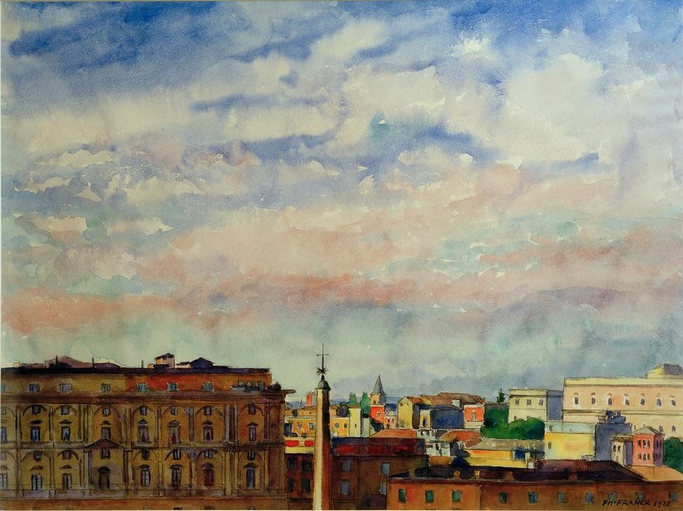 Philipp Franck, Wolken über Rom (Deutsche Kunst,Geographie,Himmel (Natur),Kunst,Teilansicht,Wolke,Urbanistik,Impressionismus,Stadtansicht,Dachlandschaft,Stadtlandschaft,Topographie)