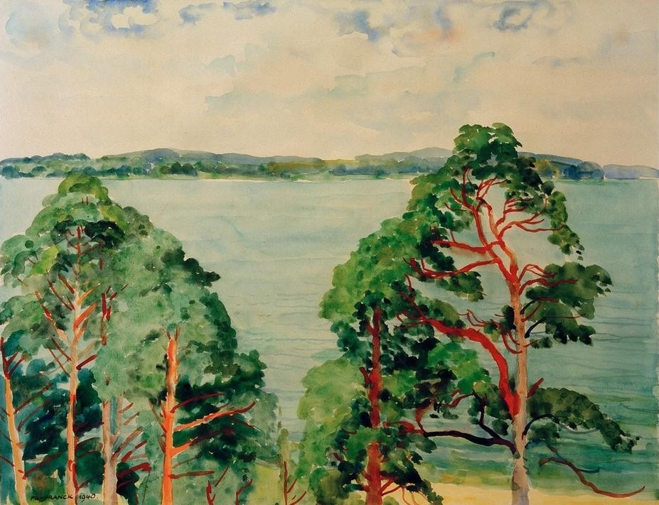 Philipp Franck, Wannseelandschaft (Deutsche Kunst,Geographie,Gewässer,Himmel (Natur),Kunst,Landschaft,Impressionismus,See,Kiefer (Baum),Baum,Berliner Sezession,Topographie)