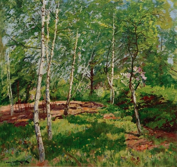 Philipp Franck, Wiese mit Birken (Deutsche Kunst,Kunst,Landschaft,Impressionismus,Birke,Baum,Wiese,Sonnenschein)