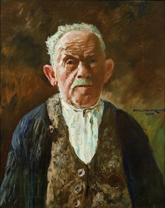 Philipp Franck, Letztes Selbstbildnis (Deutsche Kunst,Künstler,Kunst,Maler (Künstler),Mann,Alter,Impressionismus,Selbstbildnis,Portrait,Greis,Letzter,Letzte,Letztes,Weste,Alter Mann,Person)