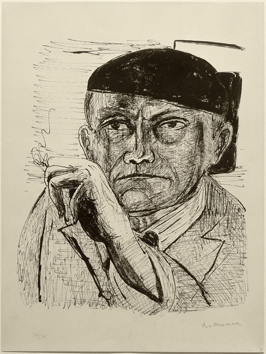 Max Beckmann, Self Portrait (Selbstbildnis) (Portrait, Selbstbildnis, Persönlichkeiten, Zeichnung, Expressionismus, Klassische Moderne, Wunschgröße, Wohnzimmer, Treppenhaus, schwarz/weiß)