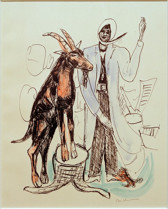 Max Beckmann, THE BUCK (Der Bock) (Frau, Zirkus, Ziegenbock,  Zeichnung, Expressionismus, Klassische Moderne, Wunschgröße, Wohnzimmer, Treppenhaus, schwarz/weiß/orange)