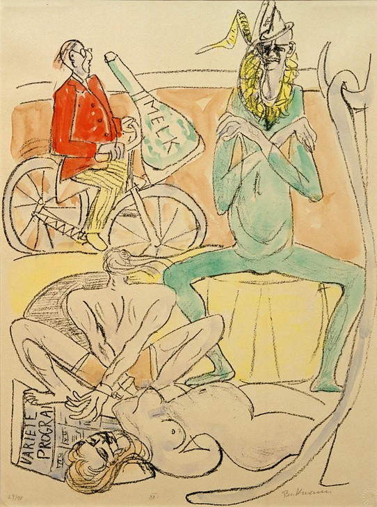 Max Beckmann, CIRCUS (Zirkus) (Zirkus, Paar, Gefesselt,  Mensch und Gesellschaft, Zeichnung, Grafik, Expressionismus, Klassische Moderne, Wunschgröße, Wohnzimmer, bunt)