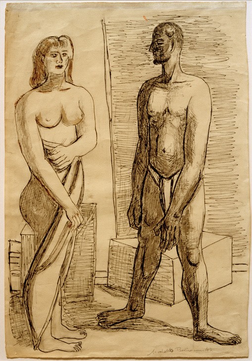 Max Beckmann, Modelle (Mann, Frau, Expressionismus, Klassische Moderne, Grafik, Studie, Wohnzimmer, Treppenhaus, Wunschgröße, schwarz/weiß)