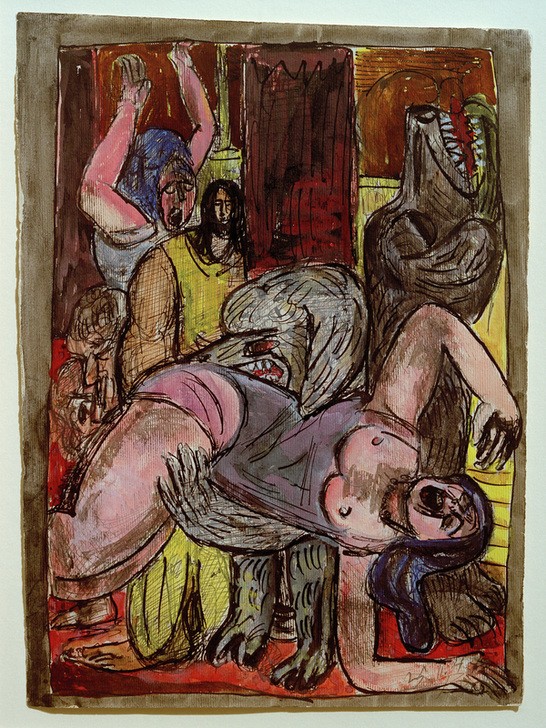 Max Beckmann, Die Hunde werden größer (Gewalt, Brutalität, Hunde, Schrei, Schmerz, Grausamkeit, Expressionismus, Klassische Moderne, Malerei, Wohnzimmer, Treppenhaus, Wunschgröße, bunt)