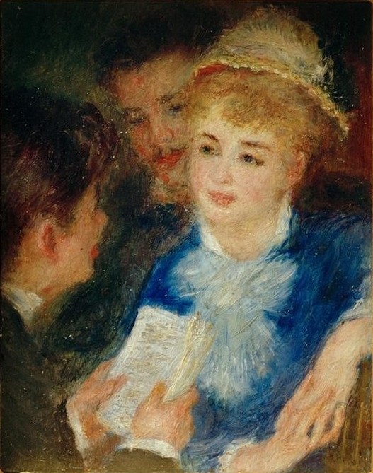 Pierre-Auguste Renoir, Leseprobe (Buch,Damenhut,Damenmode,Frau,Kopfbedeckung,Kunst,Leser,Mann,Mensch,Mode,Schauspielerin,Schauspieler,Theater,Vorleser,Impressionismus,Hut,Portrait,Probe,Lesen (Allgemein),Französische Kunst,Paar,Kleidung (Allgemein),Zuhören,Junge Frau,Brustbild,Zuhörer,Zuh)
