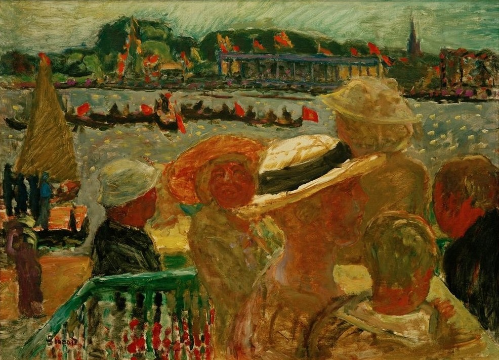 Pierre Bonnard, Blick vom Uhlenhorster Fährhaus auf die Außenalster mit St. Johannis (Ausflugslokal,Ausflug,Gartenwirtschaft,Gastronomie,Geographie,Kunst,Freizeit,Französische Kunst,Gast,Nabis,Fährhaus,Geselliges Beisammensein,Topographie,Ausblick,Aussicht)