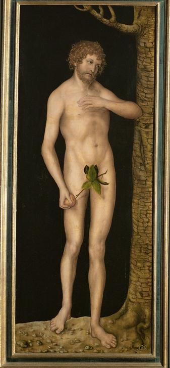 Lucas Cranach der Ältere, Adam (Adam, Paradies, Baum der Erkenntnis, Sündenfall, Bibel, Genesis, Altes Testament, Schlange, Apfel, Aktmalerei,  Klassiker, Renaissance, Wunschgröße, Wohnzimmer)