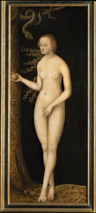 Lucas Cranach der Ältere, Eva (Eva, Paradies, Baum der Erkenntnis, Sündenfall, Bibel, Genesis, Altes Testament, Schlange, Apfel, Aktmalerei,  Klassiker, Renaissance, Wunschgröße, Wohnzimmer)