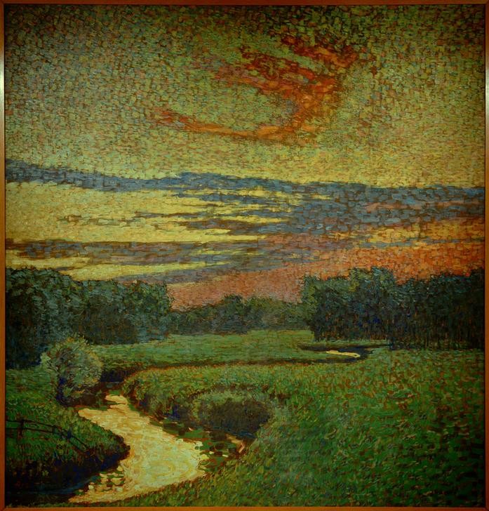 Arthur Illies, Alsterlandschaft (Landschaftsmalerei, Fluss, Alster, Deutschland, Himmel, Pointillismus, Impressionismus, klassische Moderne, Wunschgröße, Wohnzimmer,)