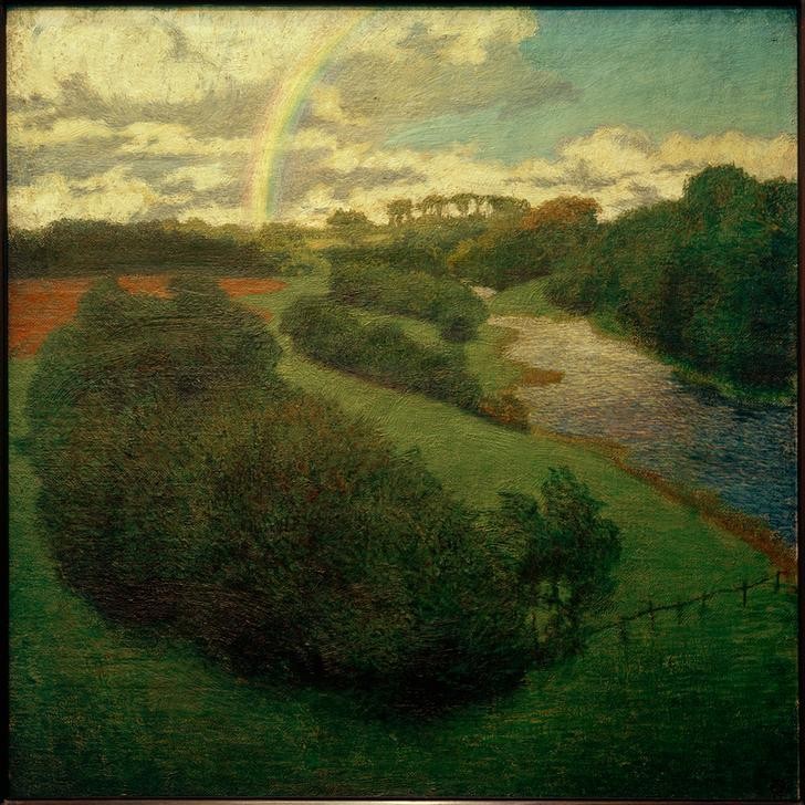 Arthur Illies, Regenbogen über dem Alstertal (Landschaftsmalerei, Fluss, Alster, Deutschland, Himmel, Regenbogen, Impressionismus, klassische Moderne, Wunschgröße, Wohnzimmer,)