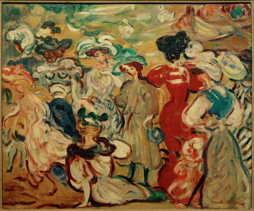 Louis Valtat, Spaziergang im Bois de Boulogne (FRAU, GARTEN UND PARK, GRUPPENBILD, KUNST, MENSCHEN IM PARK, MENSCH, PARK, FREIZEIT, SPAZIERGANG, STADTPARK, FAUVES, FRANZÖSISCHE KUNST, FRAUENLEBEN, JAHRHUNDERTWENDE, ECOLE DE PARIS, SIGNATUR)