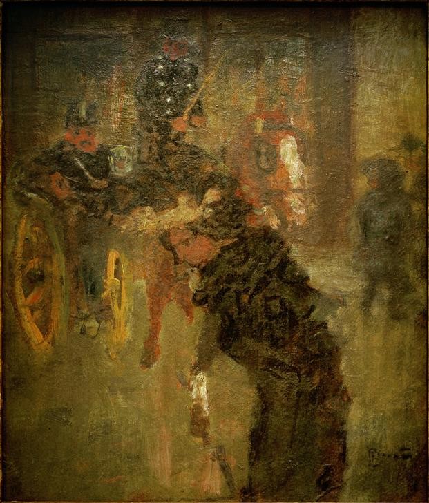 Pierre Bonnard, Le fiacre (Droschke,Frau,Kunst,Pferdewagen,Strassenszene,Verkehr,Impressionismus,Kutscher,Französische Kunst,Nabis,Jahrhundertwende)