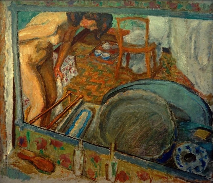 Pierre Bonnard, Effet de glace, ou Le tub (Körperpflege,Bad,Frau,Morgentoilette,Spiegel,Toilette (Körperpflege),Wannenbad,Akt,Waschgeschirr,Interieur,Französische Kunst,Spiegelbild,Frauenleben,Nabis,Toilettentisch,Intimsphäre,Toilettengegenstände,Badewanne,Zuber)
