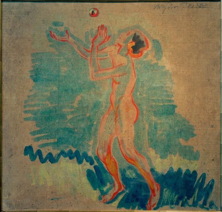 Arthur Illies, Ballspielerin (Frau, Aktmalerei, Ballspiel, Sport, Sommer, Skizze,  Impressionismus, klassische Moderne, Wunschgröße, Wohnzimmer,)