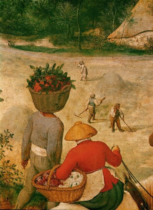 Pieter Brueghel der Ältere, Die Heuernte (Bauer (Landwirt),Ernte,Früchte,Gemüse,Gesinde,Jahreszeiten,Juli,Kunst,Monat,Sommer,Hut,Renaissance,Heu,Manierismus,Bäuerin,Niederländische Kunst,Dreschen,Kleidung (Allgemein),Feldarbeit,Auf Dem Kopf Tragen,Landwirtschaft,Mütze,Essen (Nahrung),Ausschnitt)