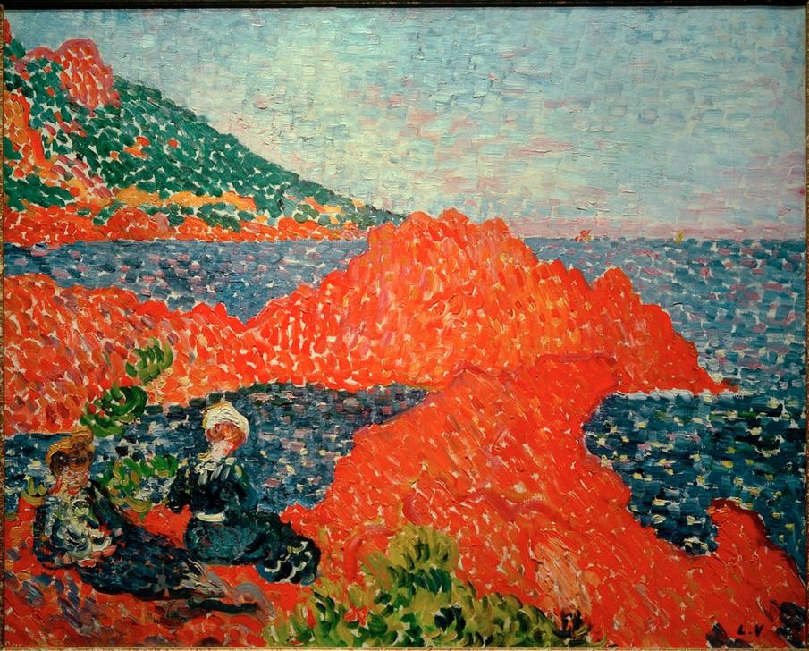 Louis Valtat, Le Roches rouges à Agay (FRAU, KÜSTE, KUNST, LANDSCHAFT, MENSCH, MEER, IMPRESSIONISMUS, FAUVES, FELSEN, FRANZÖSISCHE KUNST, BUCHT, JAHRHUNDERTWENDE, ROT)