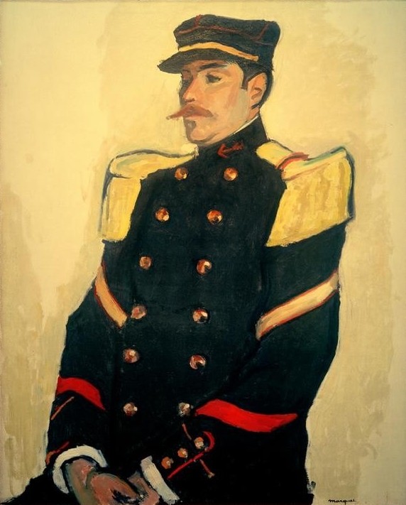 Albert Marquet, Le Sergent de la coloniale (Kunst,Mann,Militär,Kolonialismus,Impressionismus,Bart,Uniform,Schnurrbart,Fauves,Portrait,Französische Kunst,Sitzen,Jahrhundertwende,Halbfigur,Halbprofil,Kolonialbeamter,Körperhaltung)