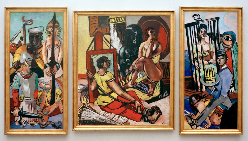 Max Beckmann, Versuchung (Versuchung des hl. Antonius) (Triptychon, Religion, Heiliger Antonius, Bibel, Expressionismus, Klassische Moderne, Malerei, Wohnzimmer, Treppenhaus, Wunschgröße, bunt)