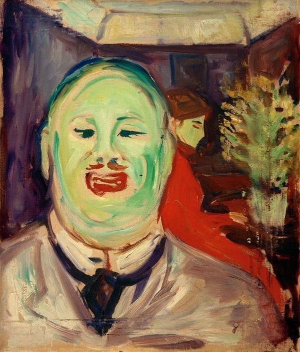 Edvard Munch, Porträt Hendrik Lund (Künstler,Kunst,Maler (Künstler),Mann,Symbolismus,Schnurrbart,Lachen,Portrait,Norwegische Kunst,Mimik,Skandinavische Kunst,Brustbild,Person)