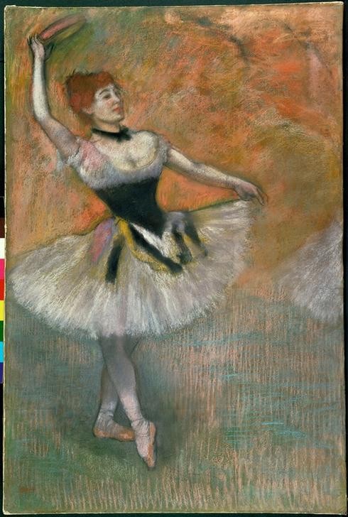 Edgar Degas, Danseuse au tambourin (Ballett,Musik,Primaballerina,Tänzer,Tänzerin,Tanz,Impressionismus,Instrument,Französische Kunst,Tambourin,Pose,Ballerina)