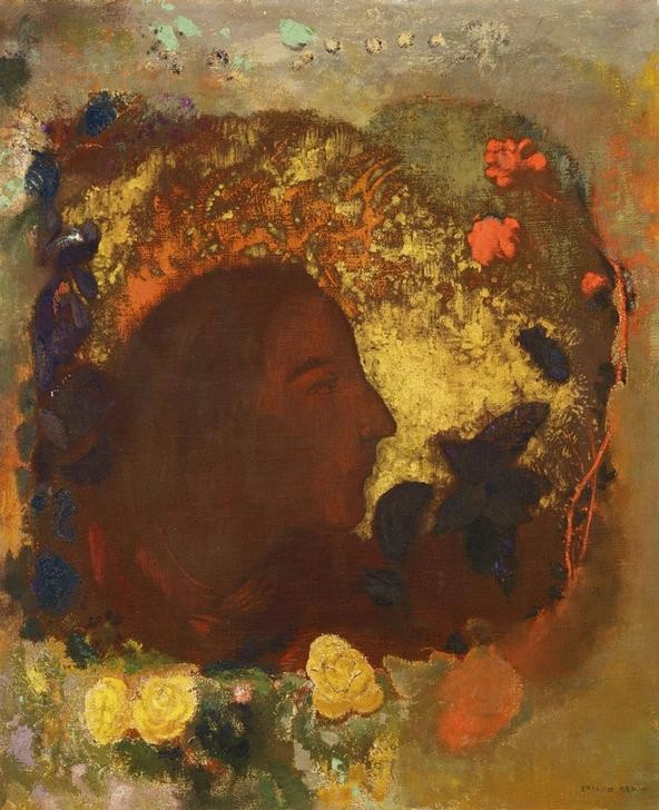 Odilon Redon, Paul Gauguin (Künstler,Kunst,Maler (Künstler),Mann,Tod,Blumenkranz,Symbolismus,Portrait,Französische Kunst,Profil,Kranz,Person)