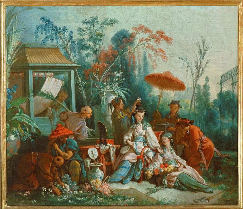 Francois Boucher, Jardin chinois (Garten Und Park,Kunst,Park,Völkerkunde,Rokoko,Sonnenschirm,Vase,Chinoiserie,Französische Kunst,Exotik,Menschen Im Garten,Kleidung (Allgemein),Chinesischer Garten,Land Und Leute)