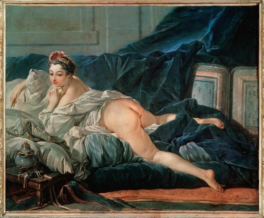 Francois Boucher, L’Odalisque (Bett,Erotik,Frau,Kunst,Mädchen,Schönheit,Akt,Rokoko,Po (Gesäss),Portrait,Französische Kunst,Odaliske,Erotische Kunst,Sexualität,Kopf)