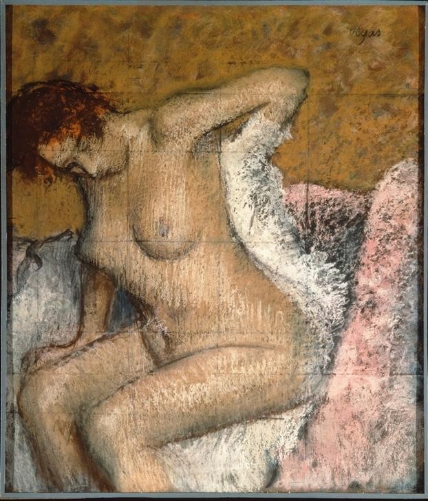 Edgar Degas, Nach dem Bade (Körperpflege,Bad,Frau,Kunst,Impressionismus,Akt,Französische Kunst,Abtrocknen)