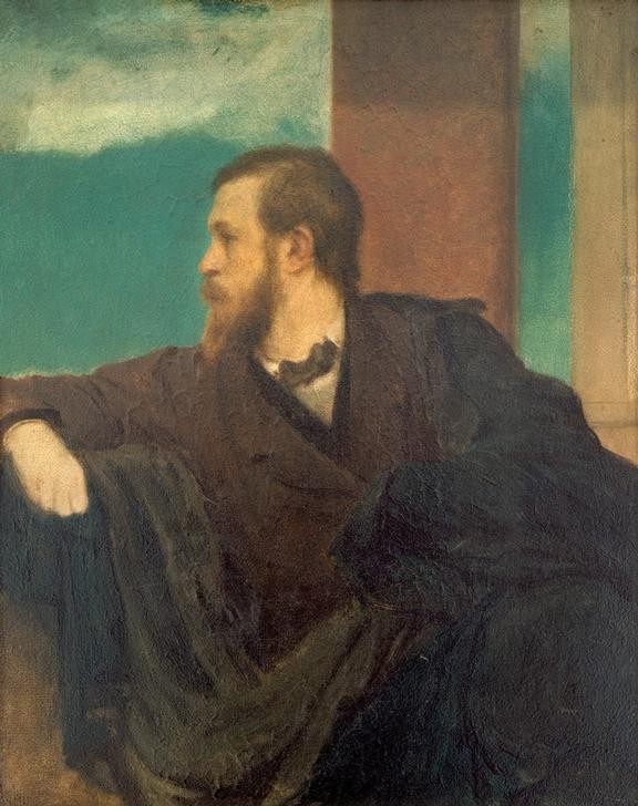 Arnold Böcklin, Selbstbildnis (Deutsche Kunst,Künstler,Maler (Künstler),Mann,Selbstbildnis,Portrait,Blick Aus Dem Fenster,Schweizerische Kunst,Arm Aufstützen,Person)