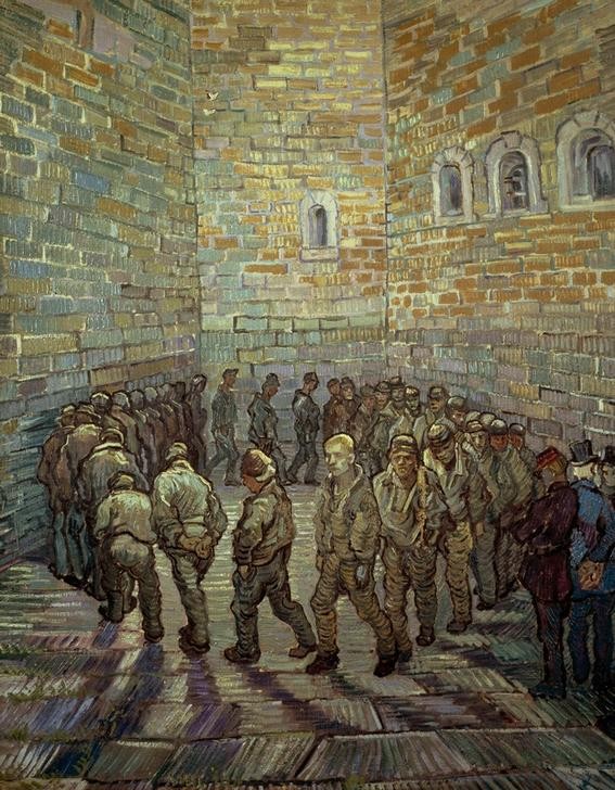 Vincent van Gogh, Runde der Gefangenen (Gefängnis,Recht,Impressionismus,Gefangener,Depression,Niederländische Kunst,Gefängniswärter,Sammlung I.A.Morosow,Hofgang,Gefängnishof)
