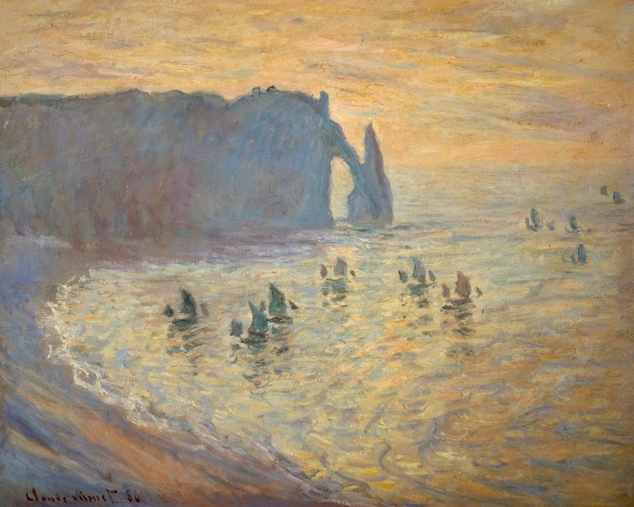 Claude Monet, Felsen bei Étretat (Küste,Kunst,Landschaft,Meer,Segelboot,Felsen,Französische Kunst,Steilküste)