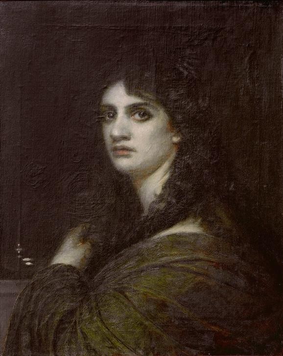 Arnold Böcklin, Melancholie (Deutsche Kunst,Frau,Mensch,Portrait,Melancholie,Tochter,Schweizerische Kunst,Junge Frau,Gefühl (Stimmung),Brustbild)