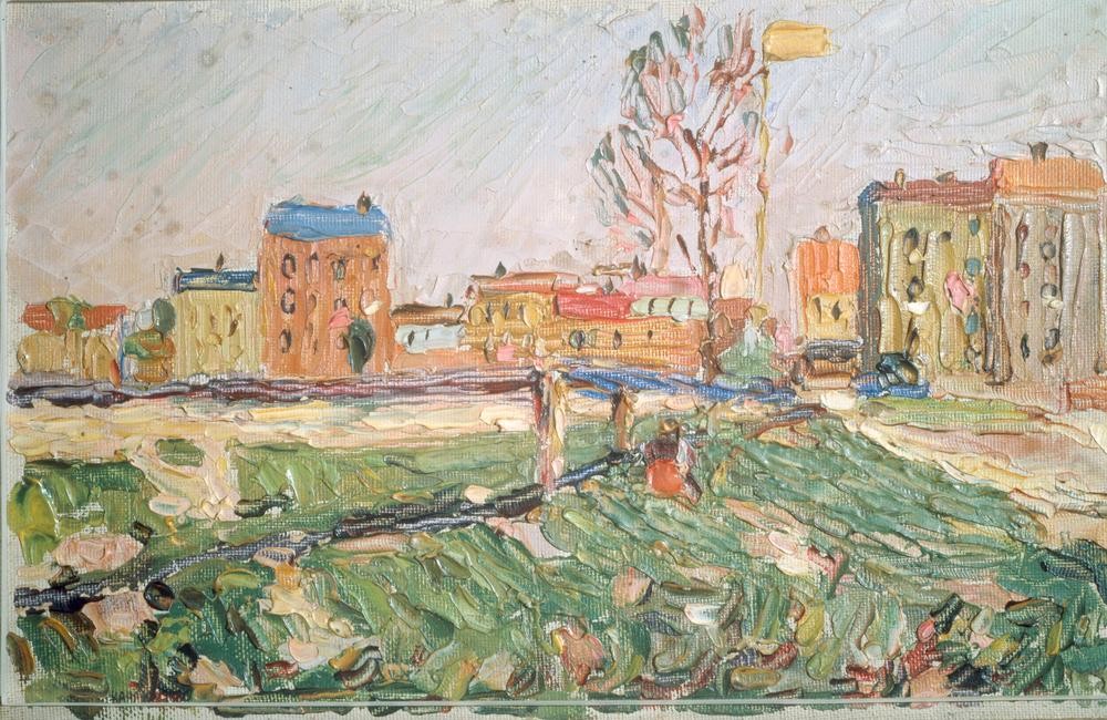 Wassily Kandinsky, Stadtlandschaft (Sonniger Tag, Schwabing) (Landschaft, Stadt, Vorort, Gebäude, Russische Kunst, Expressionismus, Wohnzimmer, Treppenhaus, Wunschgröße, Klassische Moderne, bunt)