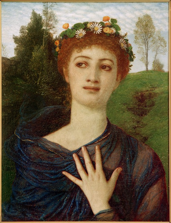 Arnold Böcklin, Flora (Deutsche Kunst,Frau,Jahreszeiten,Mythologie,Blumenkranz,Frühling,Schal,Schweizerische Kunst,Junge Frau,Griechisch-Römische Mythologie,Umhang)