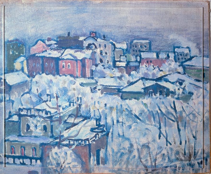 Wassily Kandinsky, Der Smolenski Boulevard (Wintertag) (Städte, Stadt, Moskau, Vogelperspektive, Winter, Schnee, Gebäude, Russische Kunst, Expressionismus, Wohnzimmer, Treppenhaus, Wunschgröße, Klassische Moderne, bunt)