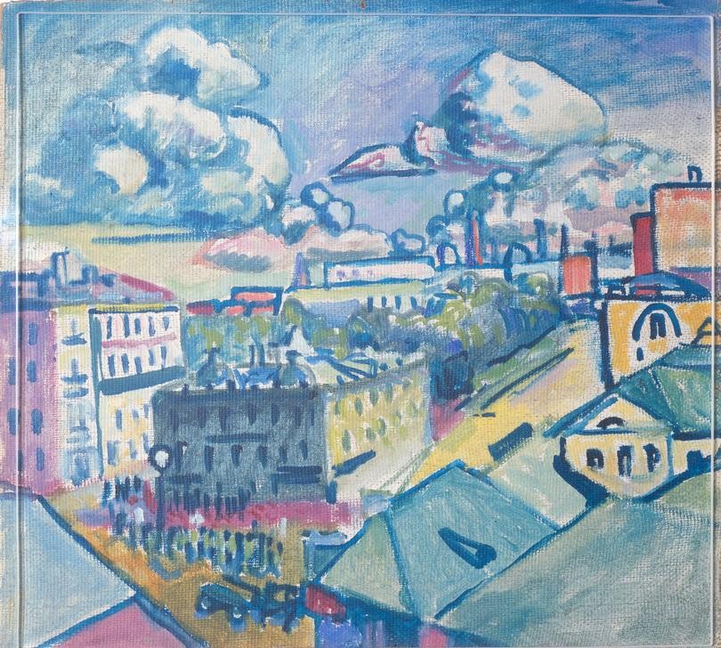 Wassily Kandinsky, Zubowsky-Platz in Moskau vom Fenster aus (Städte, Stadt, Moskau, Vogelperspektive, Gebäude, Russische Kunst, Expressionismus, Wohnzimmer, Treppenhaus, Wunschgröße, Klassische Moderne, bunt)