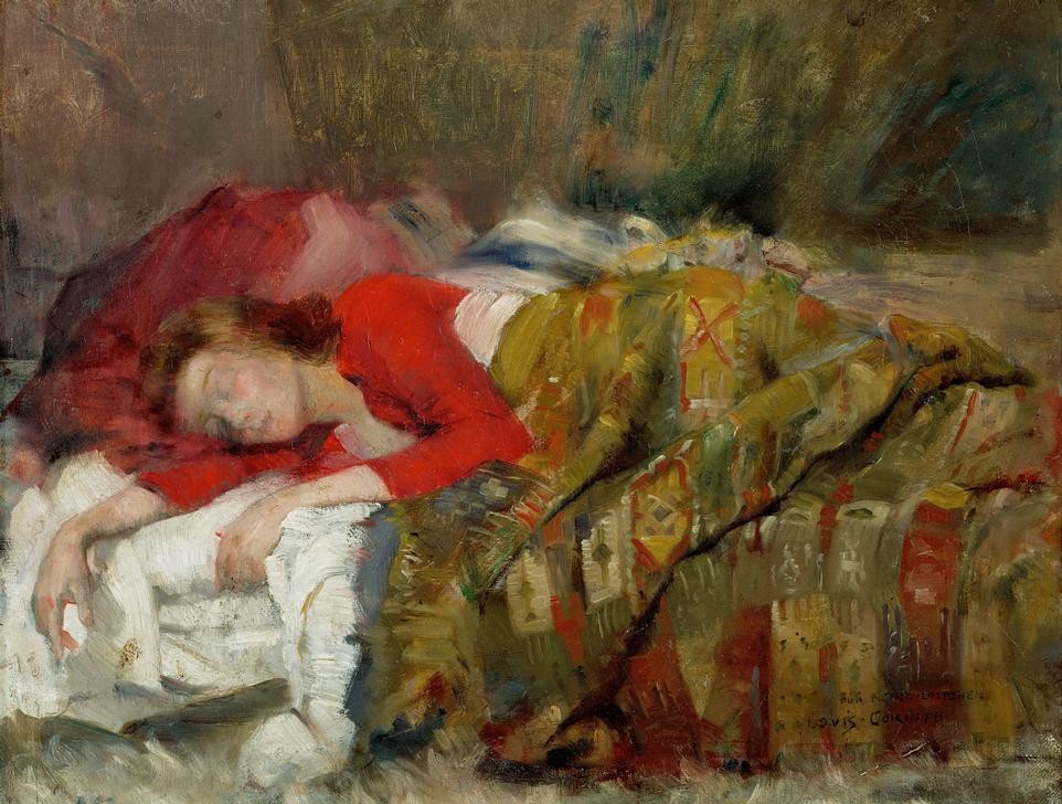 Lovis Corinth, Schlafende junge Frau (Bett,Deutsche Kunst,Frau,Kunst,Mädchen,Möbel,Zimmermann,Impressionismus,Portrait,Expressionismus,Mittagsschlaf,Frauenleben,Tischler,Kopf,Junge Frau,Schlafen (Schlaf),Alltag,Gewerbe)