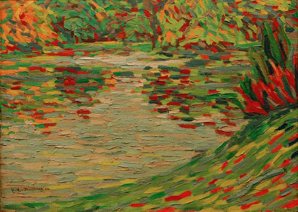 Ernst Ludwig Kirchner, Parksee in Dresden (Deutsche Kunst,Garten Und Park,Gewässer,Kunst,Landschaft,Park,See,Spiegelung,Expressionismus,Die Brücke)
