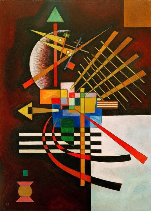 Wassily Kandinsky, Oben und links (Wunschgröße, Klassische Moderne, Malerei, abstrakte Kunst, geometrische Formen, abstrakte Muster, Rechtecke, Kreise, Streifen, Dreieck, Balken, Linien, Bögen, Farbflächen, Wohnzimmer, Büro, Arztpraxis, bunt)